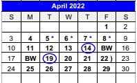 District School Academic Calendar for Childress Junior High for April 2022