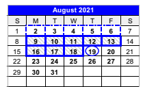 District School Academic Calendar for Childress Junior High for August 2021