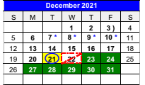District School Academic Calendar for Childress High School for December 2021