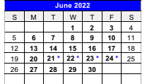 District School Academic Calendar for Childress Junior High for June 2022