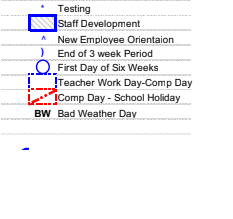 District School Academic Calendar Legend for Childress Elementary