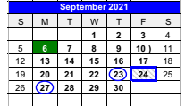 District School Academic Calendar for Childress Elementary for September 2021