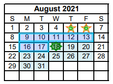 District School Academic Calendar for Challenge Academy for August 2021