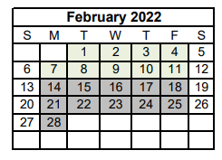 District School Academic Calendar for Bill Logue Detention Center for February 2022