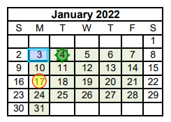 District School Academic Calendar for Combined Schools for January 2022
