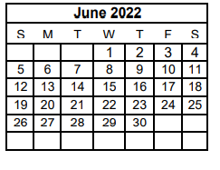 District School Academic Calendar for China Spring Middle for June 2022