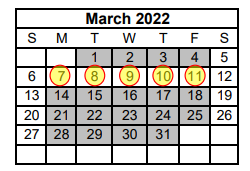 District School Academic Calendar for China Spring Elementary for March 2022