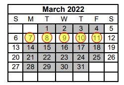 District School Academic Calendar for Challenge Academy for March 2022