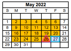 District School Academic Calendar for China Spring Elementary for May 2022
