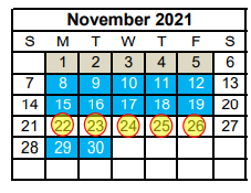 District School Academic Calendar for Bill Logue Detention Center for November 2021