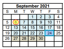 District School Academic Calendar for China Spring H S for September 2021