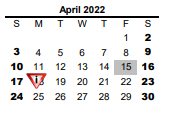 District School Academic Calendar for Cisco High School for April 2022