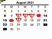 District School Academic Calendar for Cisco Junior High for August 2021