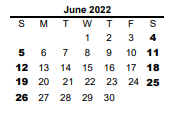 District School Academic Calendar for Cisco Junior High for June 2022