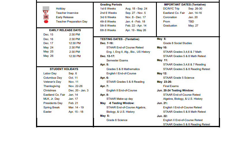 District School Academic Calendar Key for Cisco High School