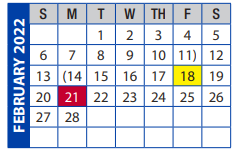 District School Academic Calendar for Wichita County J J A E P for February 2022