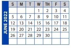 District School Academic Calendar for Wichita County J J A E P for June 2022