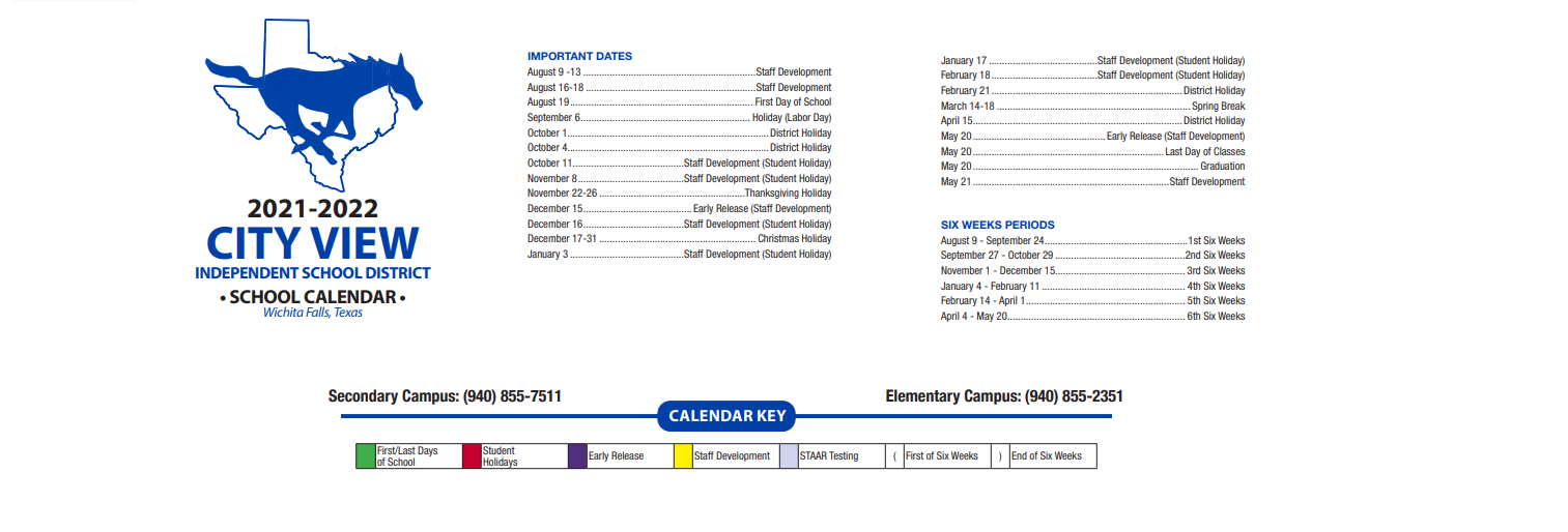 City View Elementary - School District Instructional Calendar - City View  Isd - 2021-2022