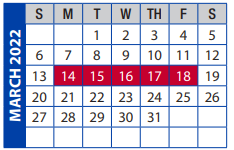 District School Academic Calendar for Wichita County J J A E P for March 2022