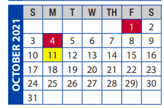 District School Academic Calendar for City View Elementary for October 2021