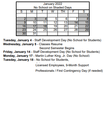 District School Academic Calendar for Helen M. Jydstrup Elementary School for January 2022