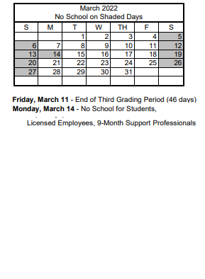 District School Academic Calendar for Wendell P. Williams Elementary School for March 2022