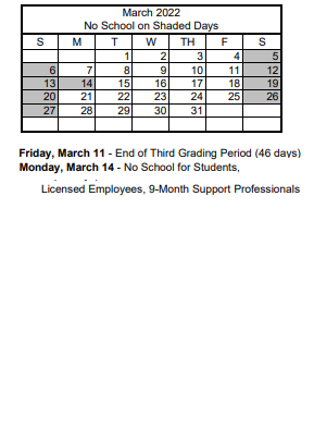 District School Academic Calendar for Vail Pittman Elementary School for March 2022