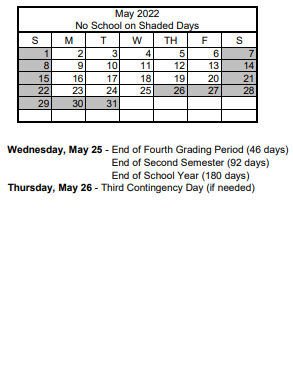 District School Academic Calendar for Twin Lakes Elementary School for May 2022