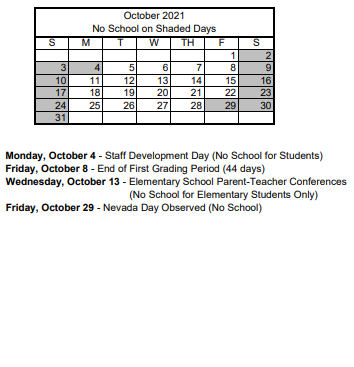 District School Academic Calendar for Quannah Mccall Elementary School for October 2021