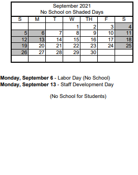 District School Academic Calendar for Quannah Mccall Elementary School for September 2021