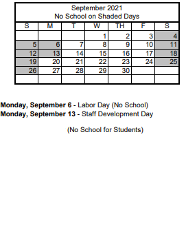 District School Academic Calendar for Vail Pittman Elementary School for September 2021