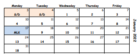 District School Academic Calendar for North Clayton Middle School for January 2022