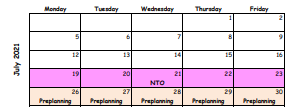 District School Academic Calendar for Brown Elementary School for July 2021