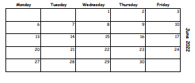 District School Academic Calendar for Thurgood Marshall Elementary School for June 2022