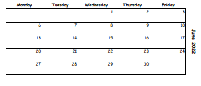 District School Academic Calendar for North Clayton Middle School for June 2022