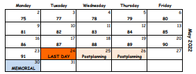 District School Academic Calendar for West Clayton Elementary School for May 2022