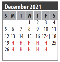 District School Academic Calendar for G H Whitcomb Elementary for December 2021