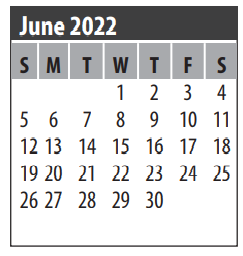 District School Academic Calendar for I W And Eleanor Hyde Elementary for June 2022