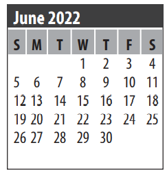 District School Academic Calendar for Galveston Co Jjaep for June 2022