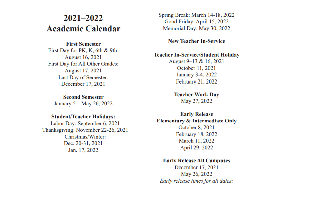 District School Academic Calendar Key for P H Greene Elementary