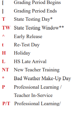 District School Academic Calendar Legend for Galveston Co Jjaep