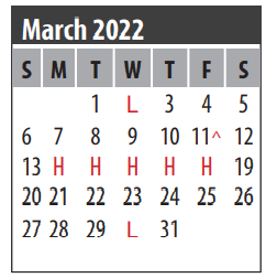 District School Academic Calendar for Galveston Co Jjaep for March 2022