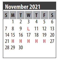District School Academic Calendar for I W And Eleanor Hyde Elementary for November 2021