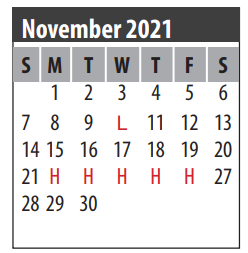 District School Academic Calendar for Walter Hall Elementary for November 2021