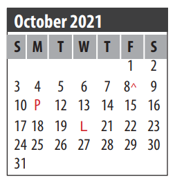 District School Academic Calendar for Galveston Co Jjaep for October 2021