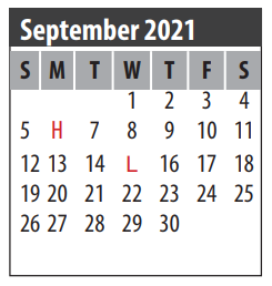 District School Academic Calendar for G H Whitcomb Elementary for September 2021