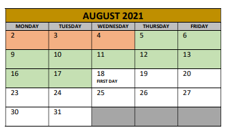 District School Academic Calendar for Irving Elementary for August 2021