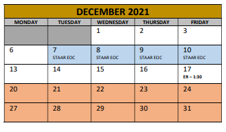 District School Academic Calendar for Irving Elementary for December 2021