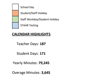 District School Academic Calendar Legend for Adams Elementary