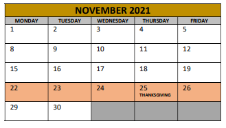 District School Academic Calendar for Adams Elementary for November 2021